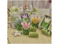 Bomboniera Matrimonio e Comunione Set Spring Box con Candela Tulipano Grande e Sacchetto