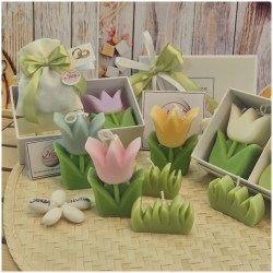 Bomboniera Matrimonio e Comunione Set Spring Box con Candela Tulipano Grande e Sacchetto