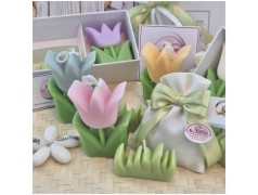 Bomboniera Matrimonio e Comunione Set Spring Box con Candela Tulipano Grande e Sacchetto