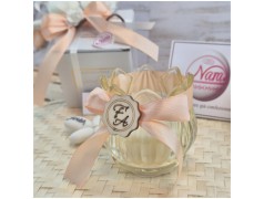 Bomboniera Matrimonio e Comunione Candela in Vetro Fiore di Luce Colorato con Scatola Regalo