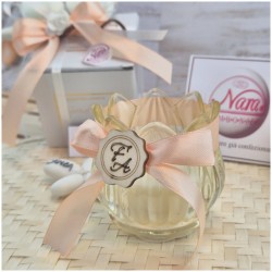 Bomboniera Matrimonio e Comunione Candela in Vetro Fiore di Luce Colorato con Scatola Regalo