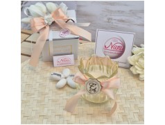 Bomboniera Matrimonio e Comunione Candela in Vetro Fiore di Luce Colorato con Scatola Regalo