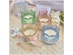 Bomboniera Matrimonio e Comunione Candela in Vetro Fiore di Luce Colorato con Scatola Regalo