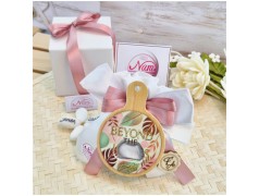 Bomboniera Utile Apribottiglie Tagliere Tropical - Design Foglie Oro e Rosa con Iniziali Personalizzate