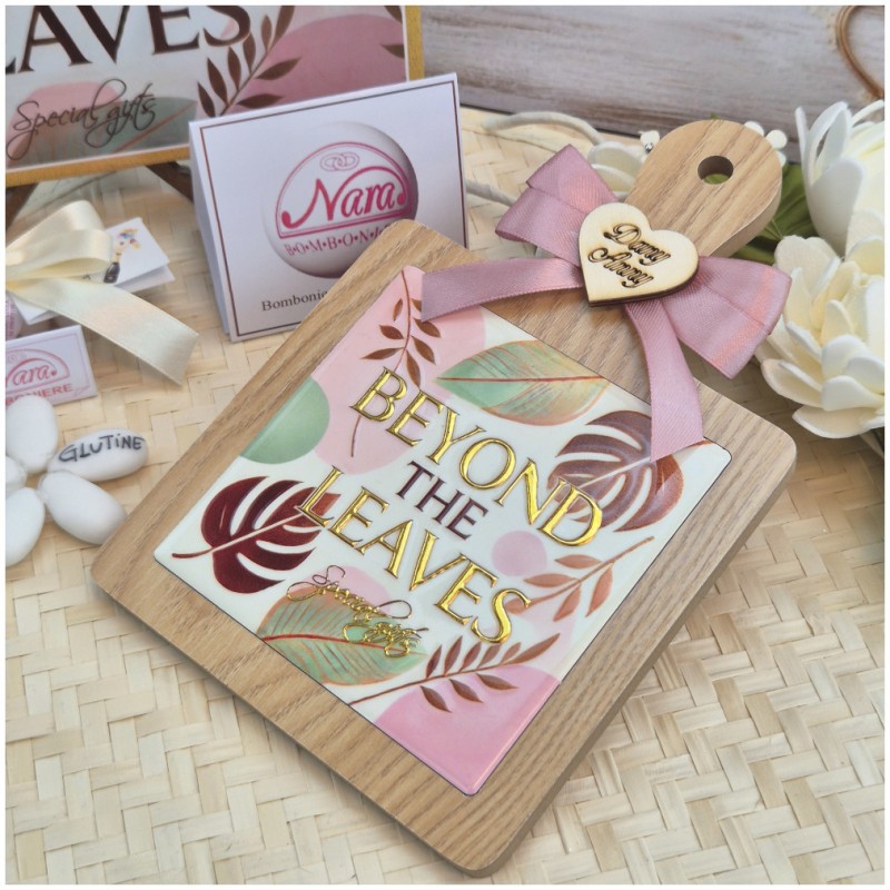 Bomboniera Matrimonio Utile "Tagliere Tropical" - Design Foglie Oro con Scatola Coordinata e Nomi