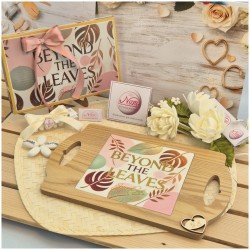 Bomboniera Matrimonio Utile "Vassoio Tropical Deluxe" in Legno con Manici e Stampa Oro - Scatola Coordinata