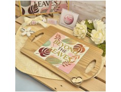 Bomboniera Matrimonio Utile "Vassoio Tropical Deluxe" in Legno con Manici e Stampa Oro - Scatola Coordinata