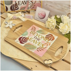 Bomboniera Matrimonio Utile "Vassoio Tropical Deluxe" in Legno con Manici e Stampa Oro - Scatola Coordinata