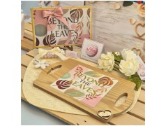 Bomboniera Matrimonio Utile "Vassoio Tropical Deluxe" in Legno con Manici e Stampa Oro - Scatola Coordinata