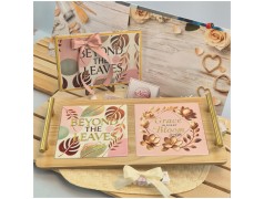 Bomboniera Matrimonio Utile Vassoio Prestige in Legno con Manici in Metallo Oro e Scatola Coordinata