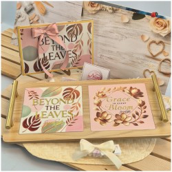 Bomboniera Matrimonio Utile Vassoio Prestige in Legno con Manici in Metallo Oro e Scatola Coordinata