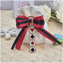 Bomboniera 18 Anni e a Tema Poker d'Assi - Portachiavi Carte da Gioco (Alice) su Sacchetto Luxury