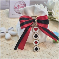 Bomboniera 18 Anni e a Tema Poker d'Assi - Portachiavi Carte da Gioco (Alice) su Sacchetto Luxury