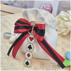 Bomboniera 18 Anni e a Tema Poker d'Assi - Portachiavi Carte da Gioco (Alice) su Sacchetto Luxury