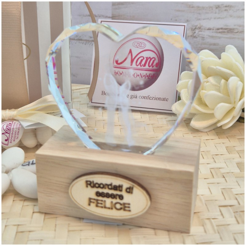 Bomboniera Matrimonio Utile Lampada Led "Cuore di Luce" con Sposi e Frase "Ricordati di essere Felice"