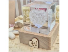 Bomboniera Matrimonio Lampada Led "Cubo d'Amore" - Cristallo 3D con Cuore di Rose e Iniziali