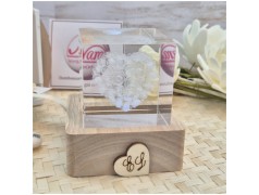 Bomboniera Matrimonio Lampada Led "Cubo d'Amore" - Cristallo 3D con Cuore di Rose e Iniziali