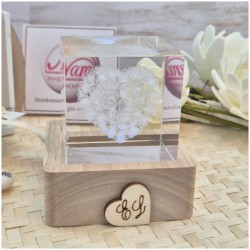 Bomboniera Matrimonio Lampada Led "Cubo d'Amore" - Cristallo 3D con Cuore di Rose e Iniziali