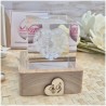 Bomboniera Matrimonio Lampada Led "Cubo d'Amore" - Cristallo 3D con Cuore di Rose e Iniziali