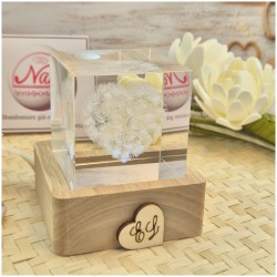 Bomboniera Matrimonio Lampada Led "Cubo d'Amore" - Cristallo 3D con Cuore di Rose e Iniziali