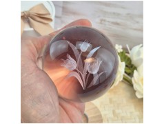 Bomboniera Lampada Led Sfera di Luce in Cristallo 3D con Tulipani e Scatola Cilindrica