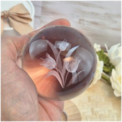 Bomboniera Lampada Led Sfera di Luce in Cristallo 3D con Tulipani e Scatola Cilindrica