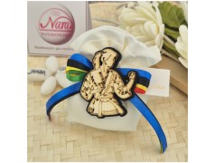 Bomboniera Cresima e Comunione Judo & Karate Girl Sacchetto con Atleta in Legno e Nastri Olimpici