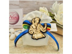 Bomboniera Cresima e Comunione Judo & Karate Girl Sacchetto con Atleta in Legno e Nastri Olimpici