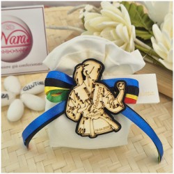 Bomboniera Cresima e Comunione Judo & Karate Girl Sacchetto con Atleta in Legno e Nastri Olimpici