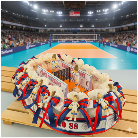 Torta Bomboniera Comunione Bimba "Volley Passion" con Statuina Giocatrice e Campo con Rete