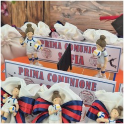 Torta Bomboniera Comunione Bimba Volley Passion con Statuina Giocatrice e Campo con Rete