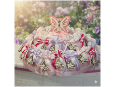 Torta Bomboniera Battesimo e Comunione Volo di Farfalle Multicolor con Orologio Centrale in Legno