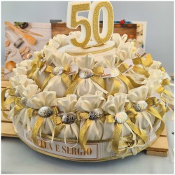 Torta porta bomboniere sacchettini con placchetta 50 anniversario
