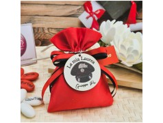 Bomboniera Laurea e Giuramento Carabinieri Sacchetto Raso Rosso con Cappello Stampato su Legno