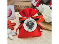 Bomboniera Laurea e Giuramento Carabinieri Sacchetto Raso Rosso con Cappello Stampato su Legno