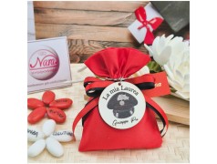 Bomboniera Laurea e Giuramento Carabinieri Sacchetto Raso Rosso con Cappello Stampato su Legno