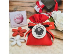 Bomboniera Laurea e Giuramento Carabinieri Sacchetto Raso Rosso con Cappello Stampato su Legno