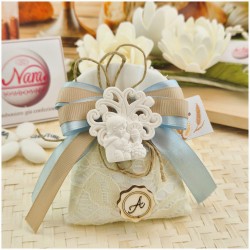 Bomboniera Prima Comunione Sacchetto Juta Bimbo Albero della Vita e Iniziale