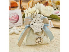 Bomboniera Prima Comunione Sacchetto Juta Bimbo Albero della Vita e Iniziale