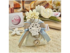 Bomboniera Prima Comunione Sacchetto Juta Bimbo Albero della Vita e Iniziale