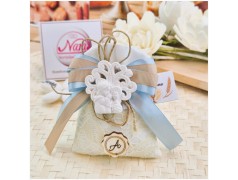 Bomboniera Prima Comunione Sacchetto Juta Bimbo Albero della Vita e Iniziale