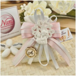 Bomboniera Prima Comunione Sacchetto Juta Bimba Albero della Vita e Iniziale