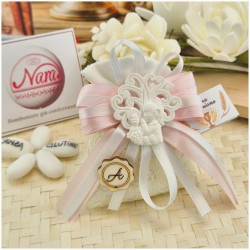 Bomboniera Prima Comunione Sacchetto Juta Bimba Albero della Vita e Iniziale