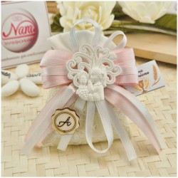 Bomboniera Prima Comunione Sacchetto Juta Bimba Albero della Vita e Iniziale