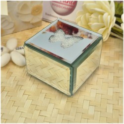 Bomboniera Hervit Scatola Porta Gioie in Vetro Specchiato Farfalla