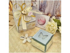 Bomboniera Hervit Scatola Porta Gioie in Vetro Specchiato Farfalla