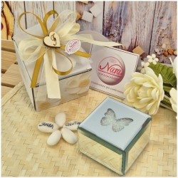 Bomboniera Hervit Scatola Porta Gioie in Vetro Specchiato Farfalla