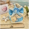 Bomboniera Battesimo e Comunione Sacchetto Navy Sabbia con Stella Marina Blu e Conchiglia Legno