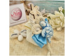Bomboniera Tema Mare Saponetta Profumata Rivestita con Tartaruga Ceramica e Corda Nautica