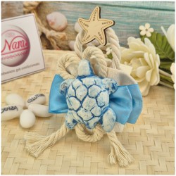 Bomboniera Tema Mare Saponetta Profumata Rivestita con Tartaruga Ceramica e Corda Nautica